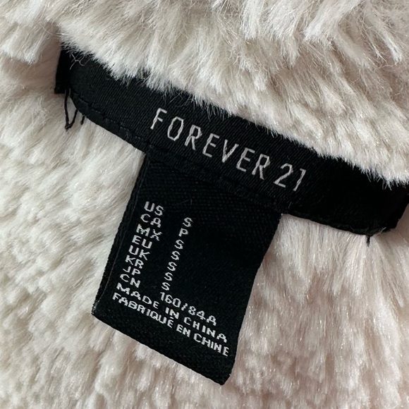 Forever 21 jacket size S beige cream faux shearling fur cozy southwestern - Picture 8 of 10